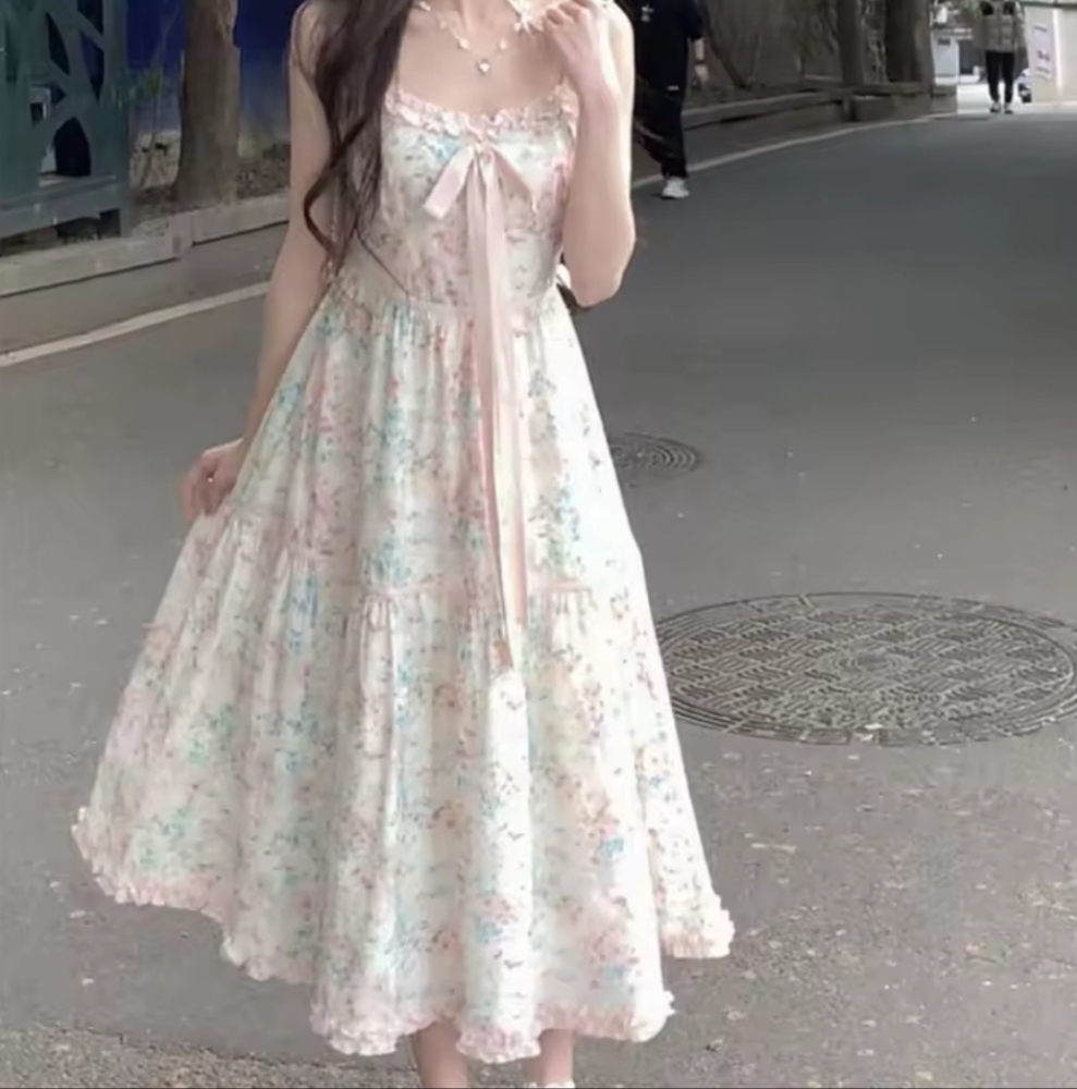 Floral Pink Korean Cute Dress